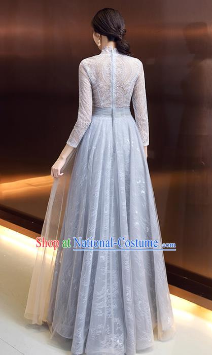 Professional Modern Dance Blue Lace Full Dress Compere Stage Performance Costume for Women