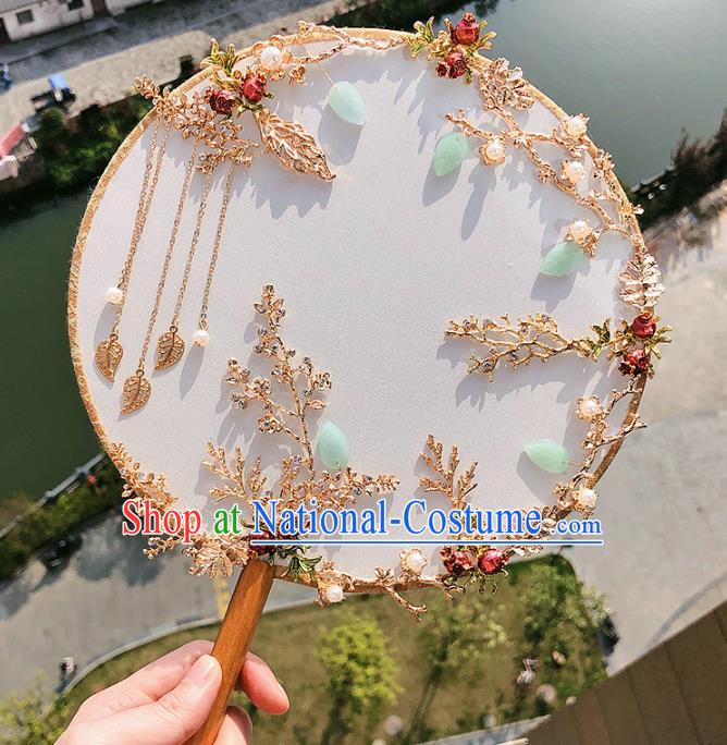 Chinese Traditional Hanfu Silk Palace Fans Classical Wedding Round Fan for Women