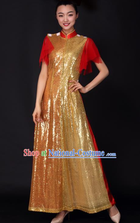 Professional Chorus Modern Dance Golden Dress Opening Dance Stage Performance Costume for Women