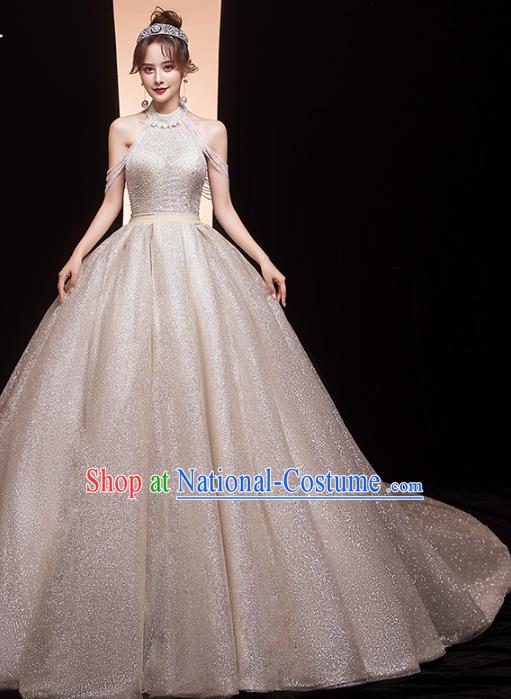 Professional Modern Dance Bride Diamante Wedding Dress Compere Stage Performance Costume for Women