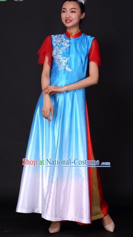 Professional Chorus Modern Dance Blue Dress Opening Dance Stage Performance Costume for Women