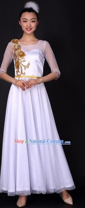 Professional Chorus Modern Dance White Dress Opening Dance Stage Performance Costume for Women