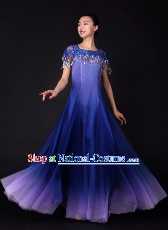 Professional Chorus Modern Dance Royalblue Dress Opening Dance Compere Stage Performance Costume for Women