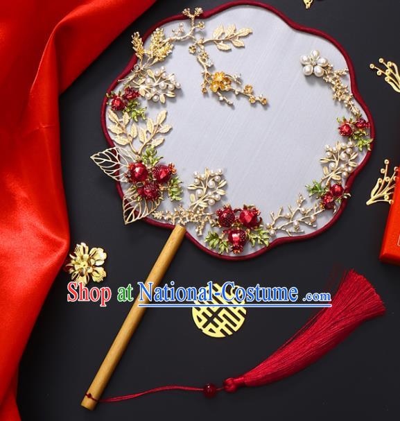 Chinese Traditional Hanfu Pomegranate Palace Fans Classical Wedding Round Fan for Women