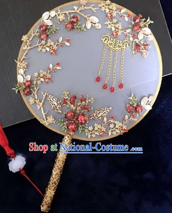 Chinese Traditional Hanfu Palace Fans Classical Wedding Pomegranate Round Fan for Women