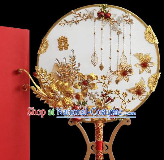 Chinese Traditional Handmade Hanfu Palace Fans Classical Wedding Round Fan for Women