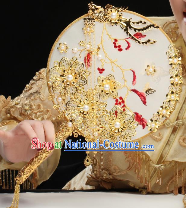 Chinese Traditional Handmade Hanfu Palace Fans Classical Wedding Silk Round Fan for Women