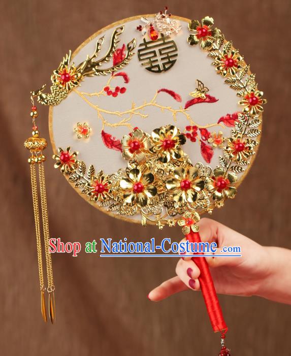 Chinese Traditional Handmade Hanfu Phoenix Palace Fans Classical Wedding Silk Round Fan for Women