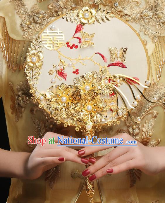 Chinese Traditional Handmade Palace Fans Classical Hanfu Wedding Silk Round Fan for Women