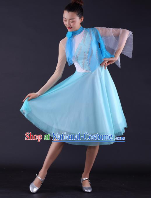 Professional Modern Dance Light Blue Dress Opening Dance Compere Stage Performance Costume for Women