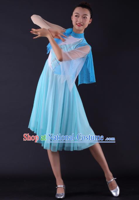 Professional Modern Dance Light Blue Dress Opening Dance Compere Stage Performance Costume for Women