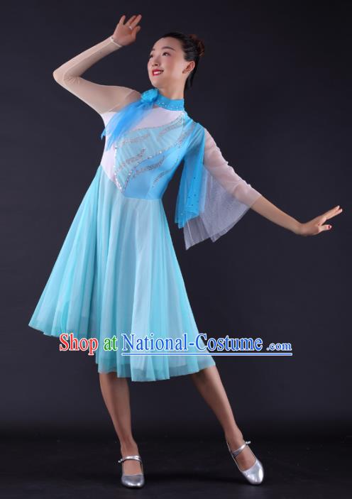 Professional Modern Dance Light Blue Dress Opening Dance Compere Stage Performance Costume for Women