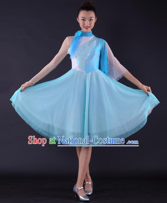 Professional Modern Dance Light Blue Dress Opening Dance Compere Stage Performance Costume for Women