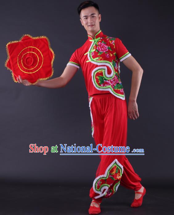 Chinese Traditional Male Yangko Dance Red Clothing China Folk Dance Stage Performance Costume for Men