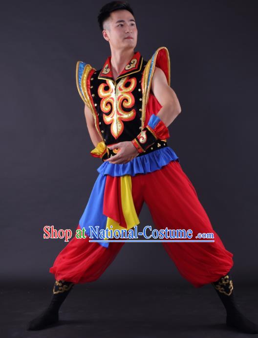 Chinese Traditional Mongol Nationality Dance Red Clothing China Folk Dance Stage Performance Costume for Men