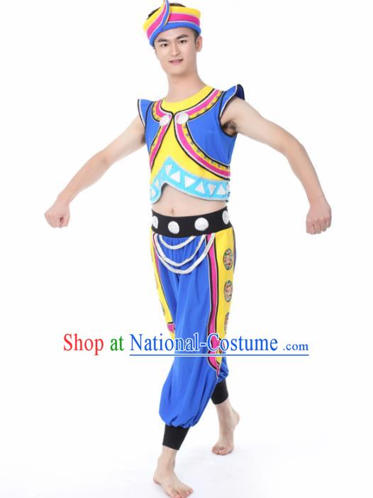 Chinese Traditional Miao Nationality Dance Blue Clothing China Folk Dance Stage Performance Costume for Men