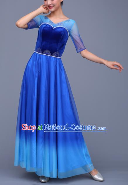 Chinese Traditional Opening Dance Chorus Royalblue Dress Modern Dance Stage Performance Costume for Women