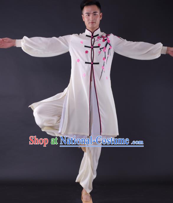 Chinese Traditional Fan Dance White Clothing China Folk Dance Stage Performance Costume for Men