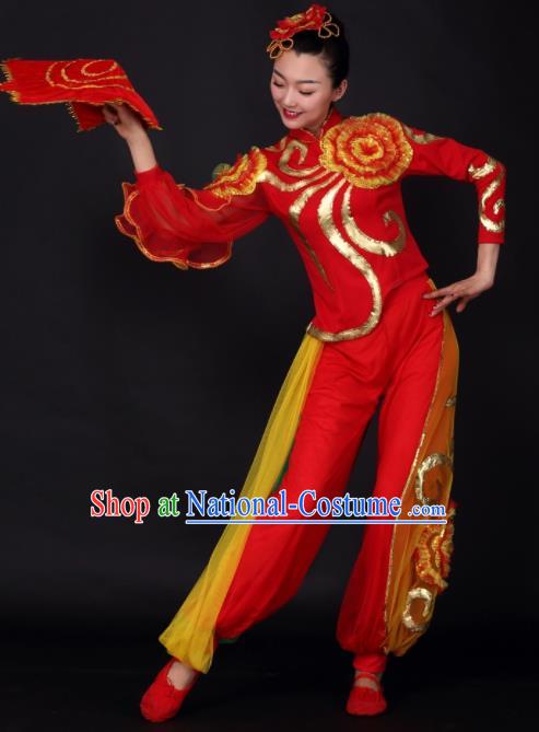 Chinese Traditional Yangko Dance Red Outfits Folk Dance Stage Performance Costume for Women