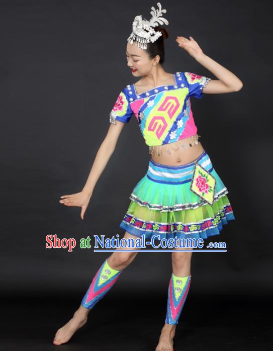 Chinese Hmong Dance Short Dress Traditional Miao Nationality Stage Performance Costume for Women