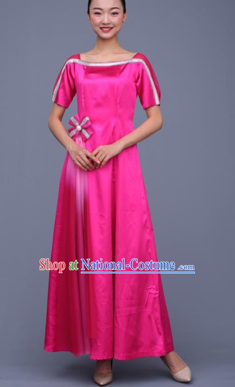 Chinese Traditional Chorus Rosy Dress Opening Dance Stage Performance Costume for Women