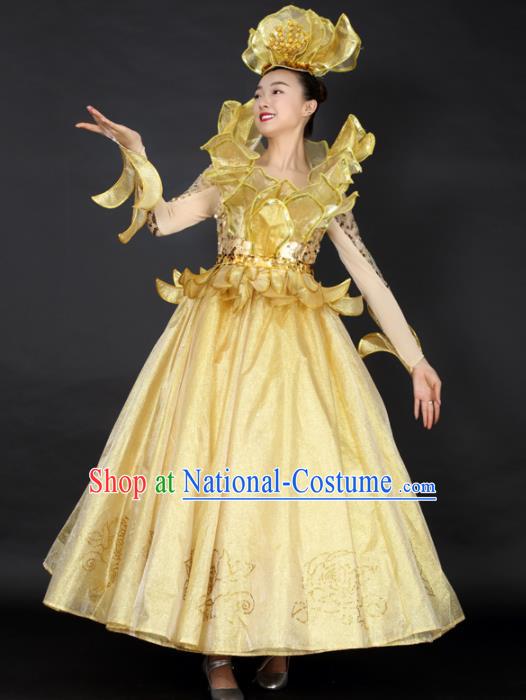 Professional Modern Dance Golden Dress Opening Dance Compere Stage Performance Costume for Women