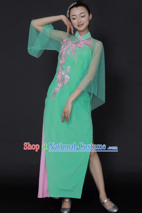 Chinese Classical Dance Green Dress Traditional Fan Dance Stage Performance Costume for Women