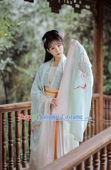 Chinese Traditional Tang Dynasty Royal Princess Historical Costume Ancient Goddess Embroidered Hanfu Dress for Women