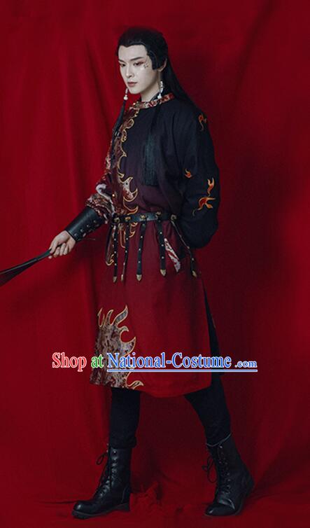 Chinese Traditional Tang Dynasty Swordsman Historical Costume Ancient Imperial Bodyguard Embroidered Clothing for Men