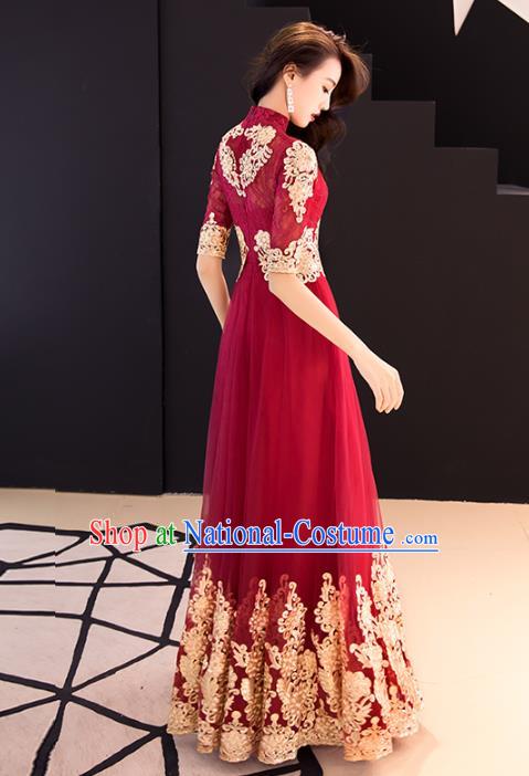 Professional Bride Wine Red Full Dress Compere Stage Performance Costume for Women