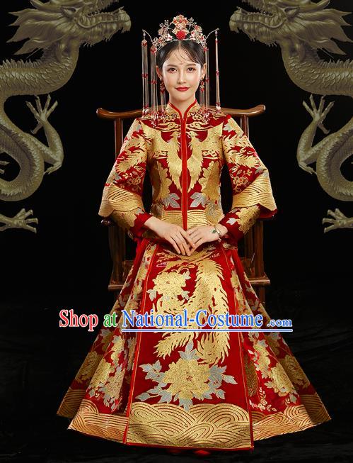 Chinese Ancient Longfeng Flown Wedding Xiuhe Suits Traditional Bride Dress Costume for Women