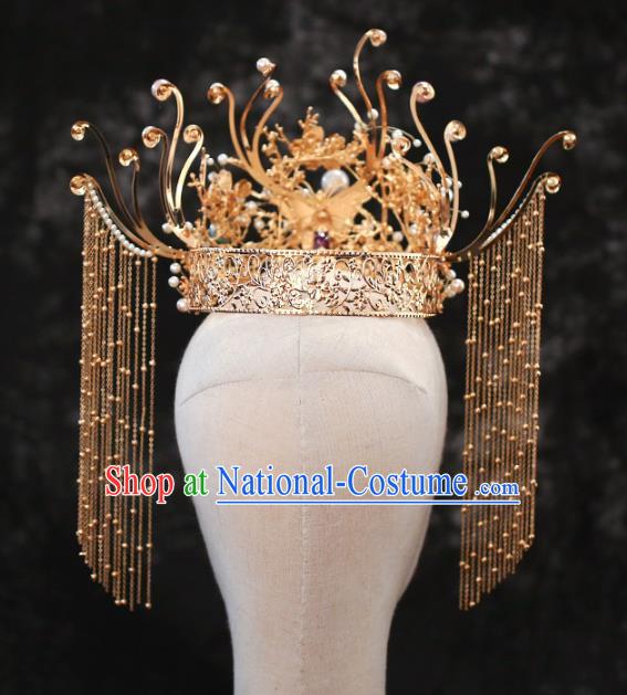 Chinese Traditional Wedding Purple Butterfly Phoenix Coronet Hair Accessories for Women