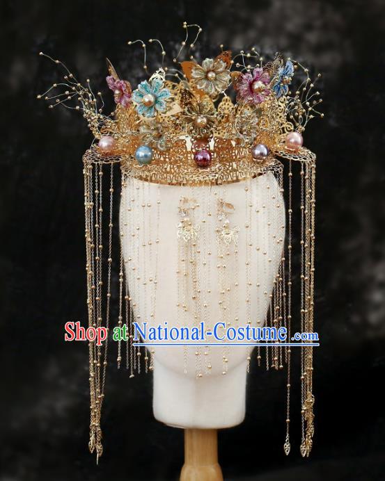 Chinese Traditional Wedding Flowers Tassel Phoenix Coronet Hair Accessories for Women