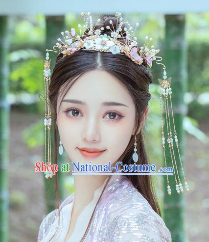 Chinese Traditional Wedding Bride Pearls Phoenix Coronet Tassel Hairpins Hair Accessories for Women