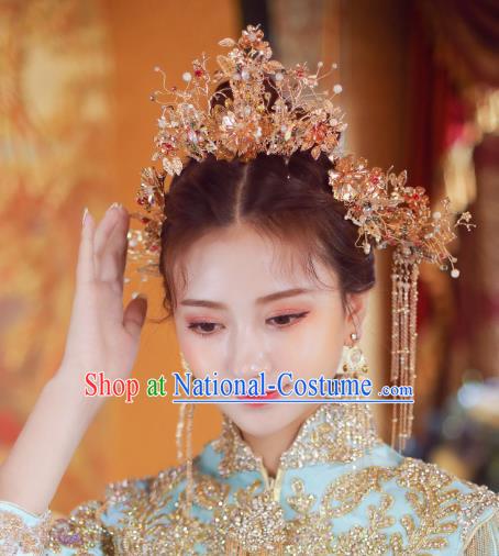 Chinese Traditional Hanfu Golden Hair Comb and Tassel Hairpins Ancient Hair Accessories for Women