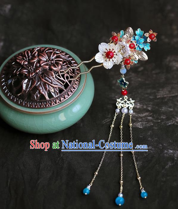 Chinese Traditional Hanfu Shell Plum Tassel Hairpins Ancient Hair Accessories for Women