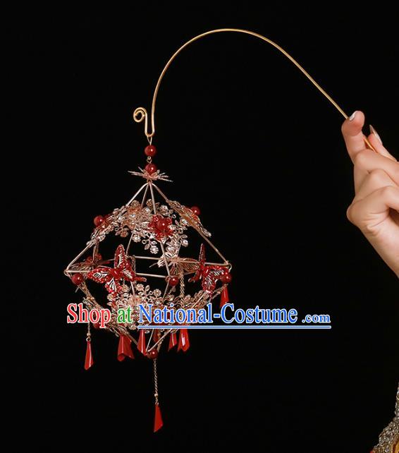 Chinese Ancient Wedding Red Butterfly Portable Lantern Accessories Traditional Bride Prop for Women