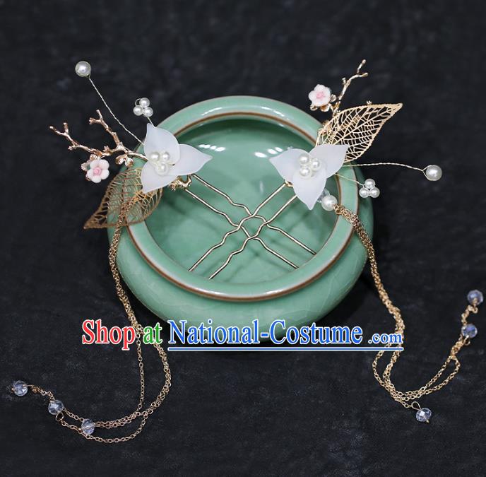 Chinese Traditional Hanfu Little Flower Tassel Hairpins Ancient Hair Accessories for Women