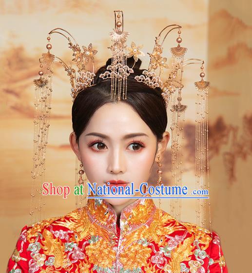 Chinese Traditional Wedding Golden Phoenix Coronet Hair Accessories for Women