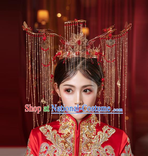 Chinese Traditional Wedding Lotus Phoenix Coronet Hair Accessories for Women