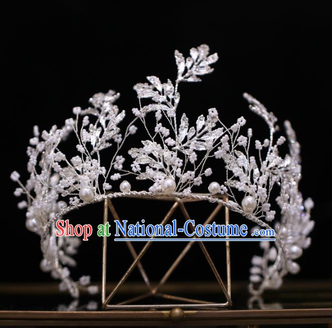 Top Grade Bride Baroque Argent Leaf Royal Crown Wedding Hair Accessories for Women