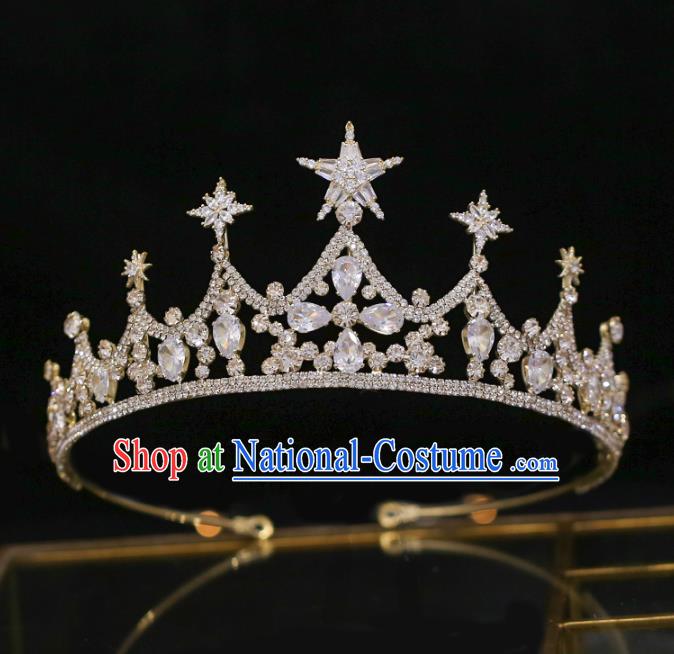 Top Grade Bride Baroque Zircon Star Royal Crown Wedding Hair Accessories for Women