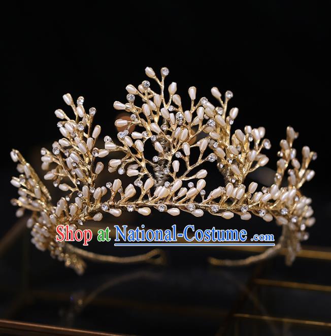 Top Grade Bride Baroque Golden Wheat Royal Crown Wedding Hair Accessories for Women