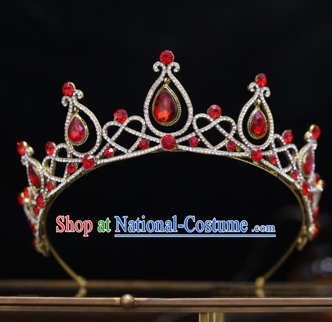 Top Grade Bride Baroque Red Crystal Royal Crown Wedding Hair Accessories for Women