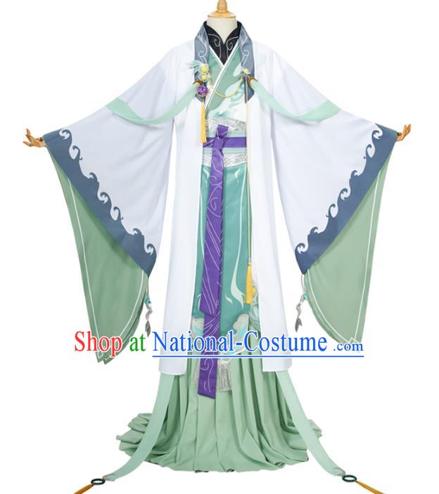 Traditional Chinese Cosplay Prince Knight Green Costume Ancient Swordsman Hanfu Clothing for Men