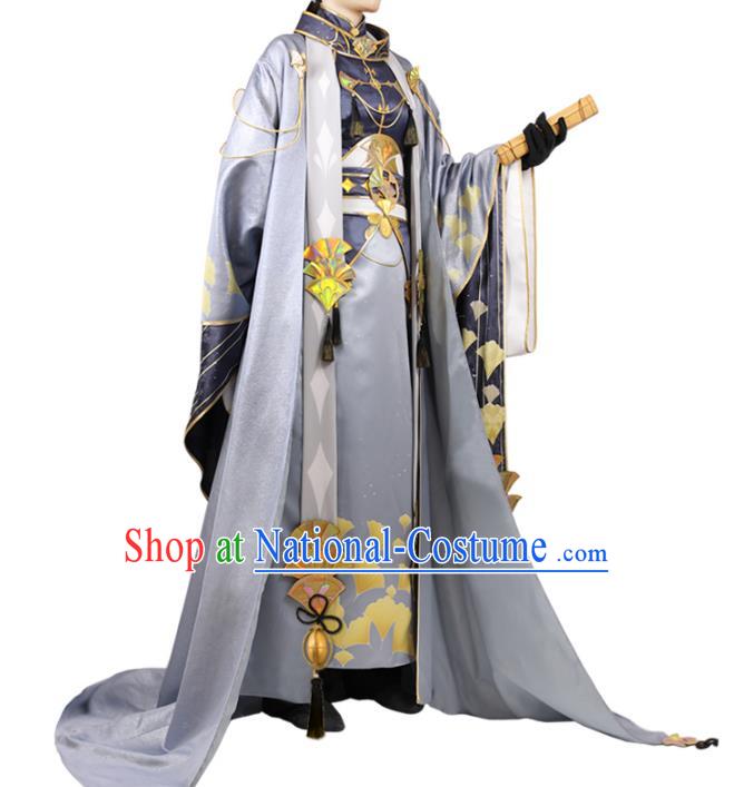 Traditional Chinese Cosplay Royal Prince Grey Costume Ancient Swordsman Hanfu Clothing for Men