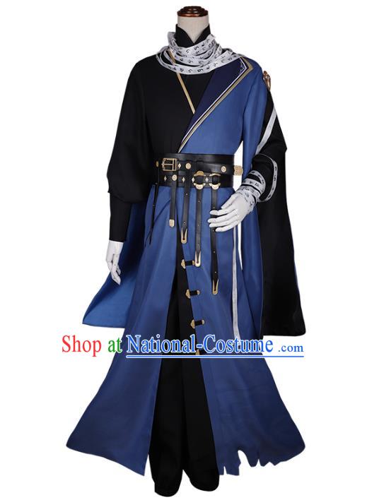 Traditional Chinese Cosplay General Blue Costume Ancient Swordsman Hanfu Clothing for Men