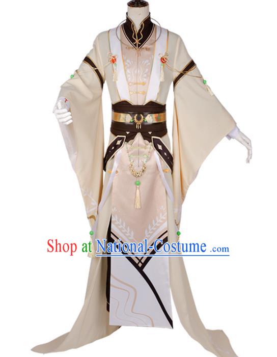 Traditional Chinese Cosplay Prince Beige Costume Ancient Swordsman Hanfu Clothing for Men