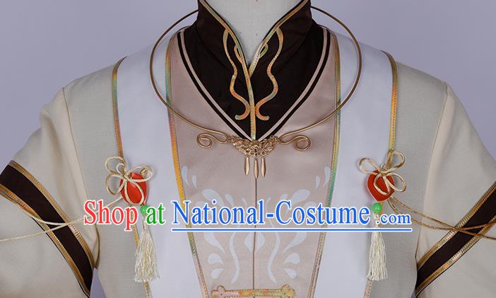 Traditional Chinese Cosplay Prince Beige Costume Ancient Swordsman Hanfu Clothing for Men