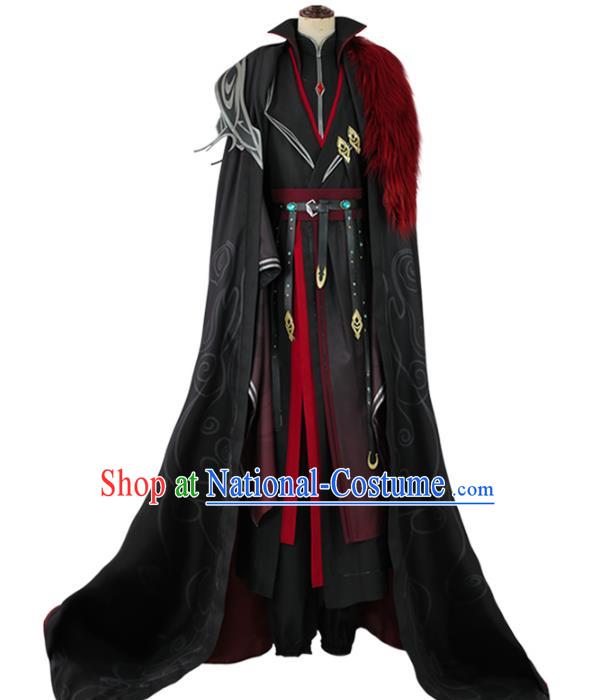 Traditional Chinese Cosplay Royal Highness Black Costume Ancient Swordsman Hanfu Clothing for Men